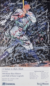 1995 LeRoy Neiman "A Salute to Babe Ruth" Multi-Signed Poster Signed by 500 Home Run Hitters and HOF Legends with 63 Signatures (PSA/DNA)